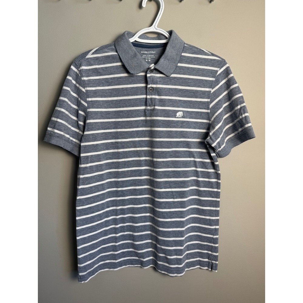Banana Republic Mens Blue Birdseye Striped Polo Shirt M Preppy Coastal Casual